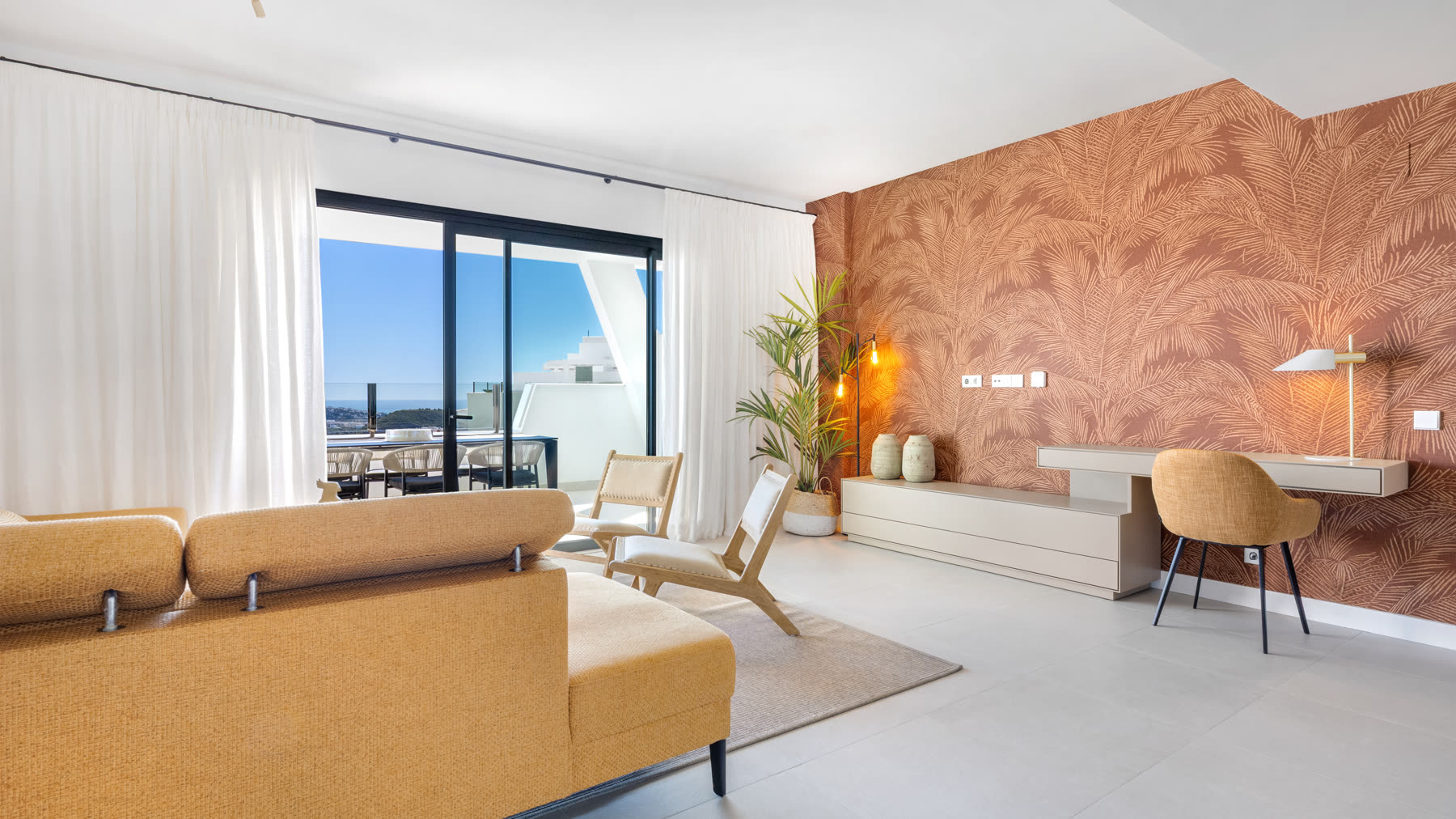 Living room with terracotta accents